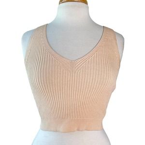 Nude Ribbed Crop Top - Stretchy Size S/ M
